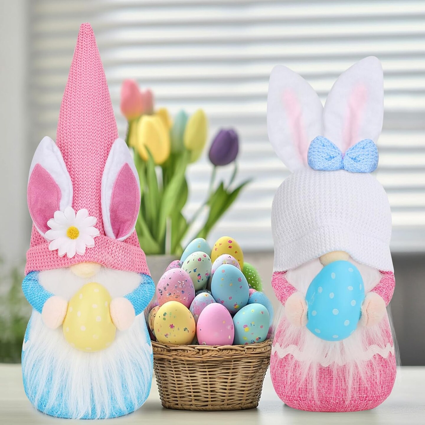 Easter Gnomes, 2PCS Handmade Easter Gnomes Plush Doll Easter Bunny Gnomes Decor Plush Elf Decorations