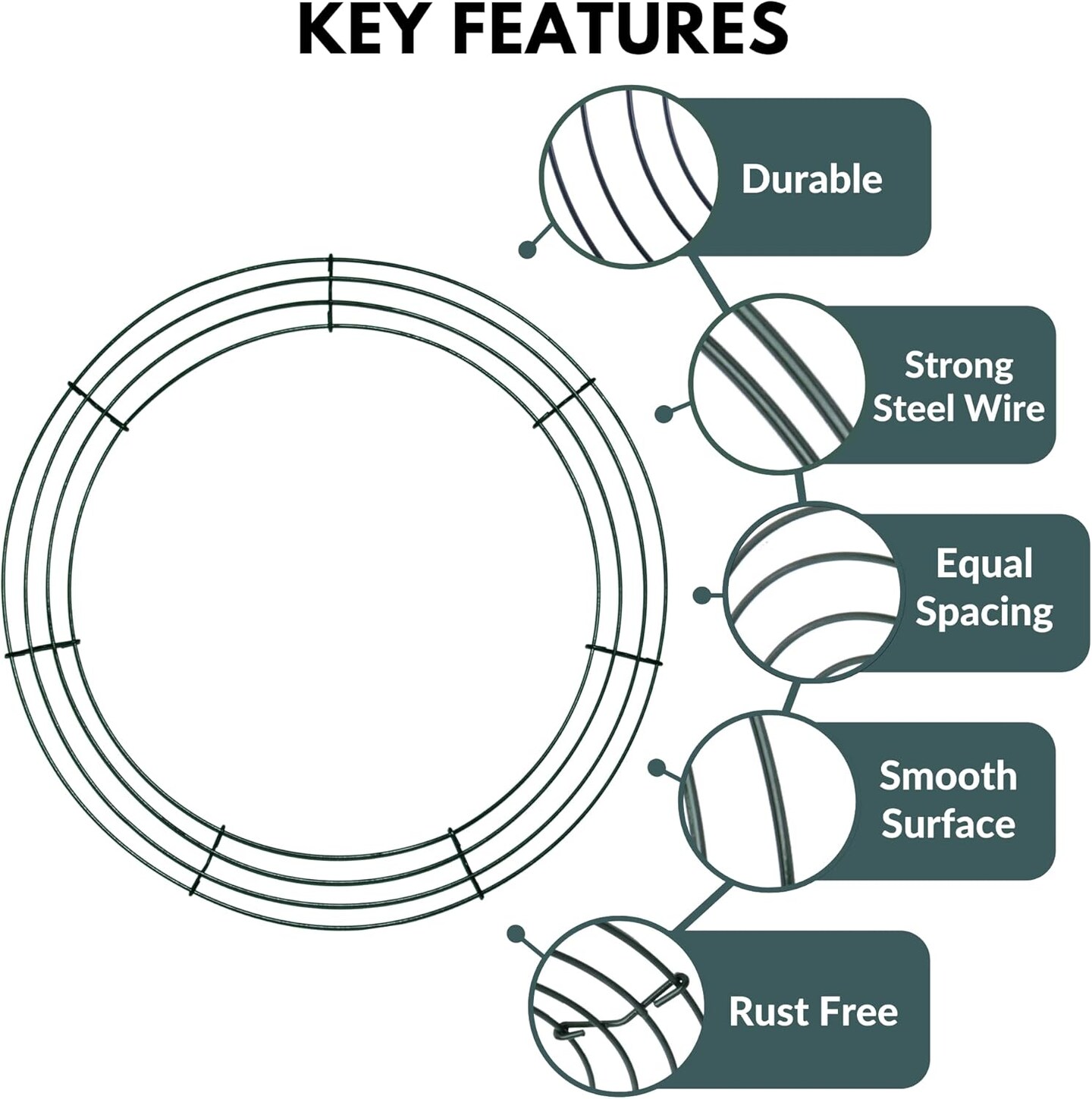 Pack of 2 Wire Wreath Frame (14 Inch) &#x2013; Round Metal Wreath Form for Crafts &#x26; Floral Decorations on Weddings Christmas Home Party Celebrations, Dark Green