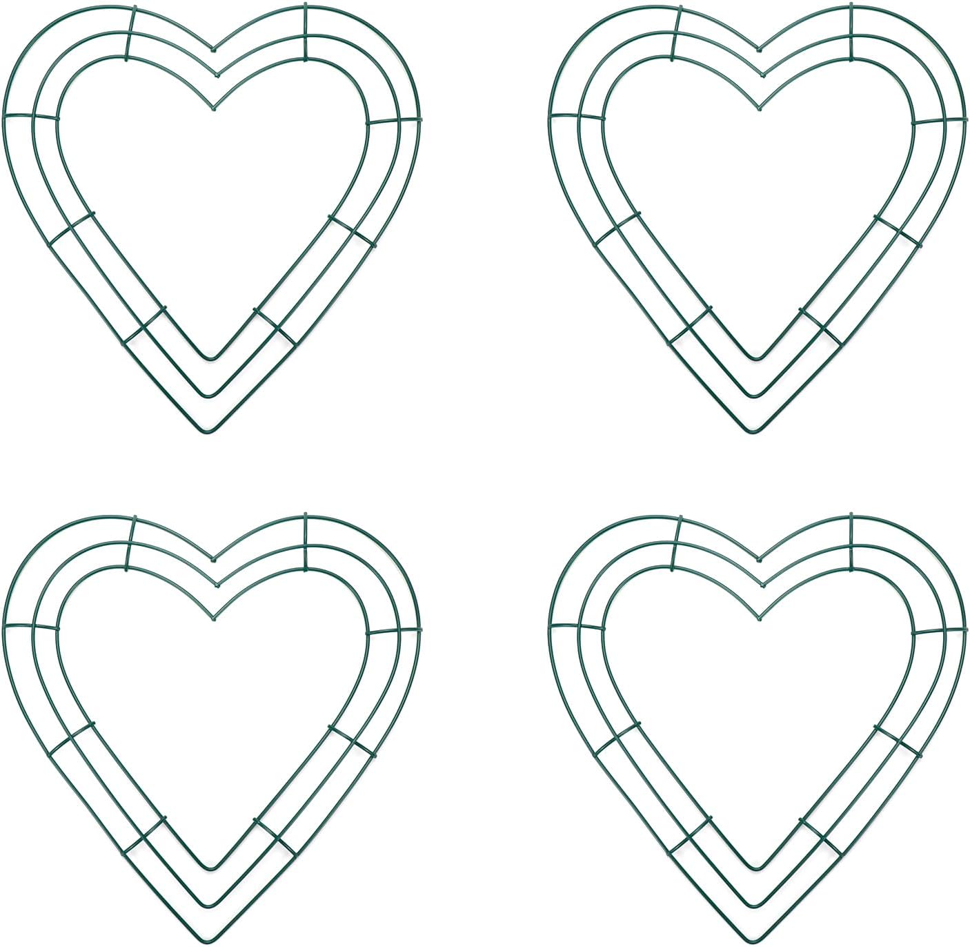 Wire Wreath Frame DIY Heart Shaped Wreath Form Iron Art Flower Wreath Rings 25mm,Green,4PCS