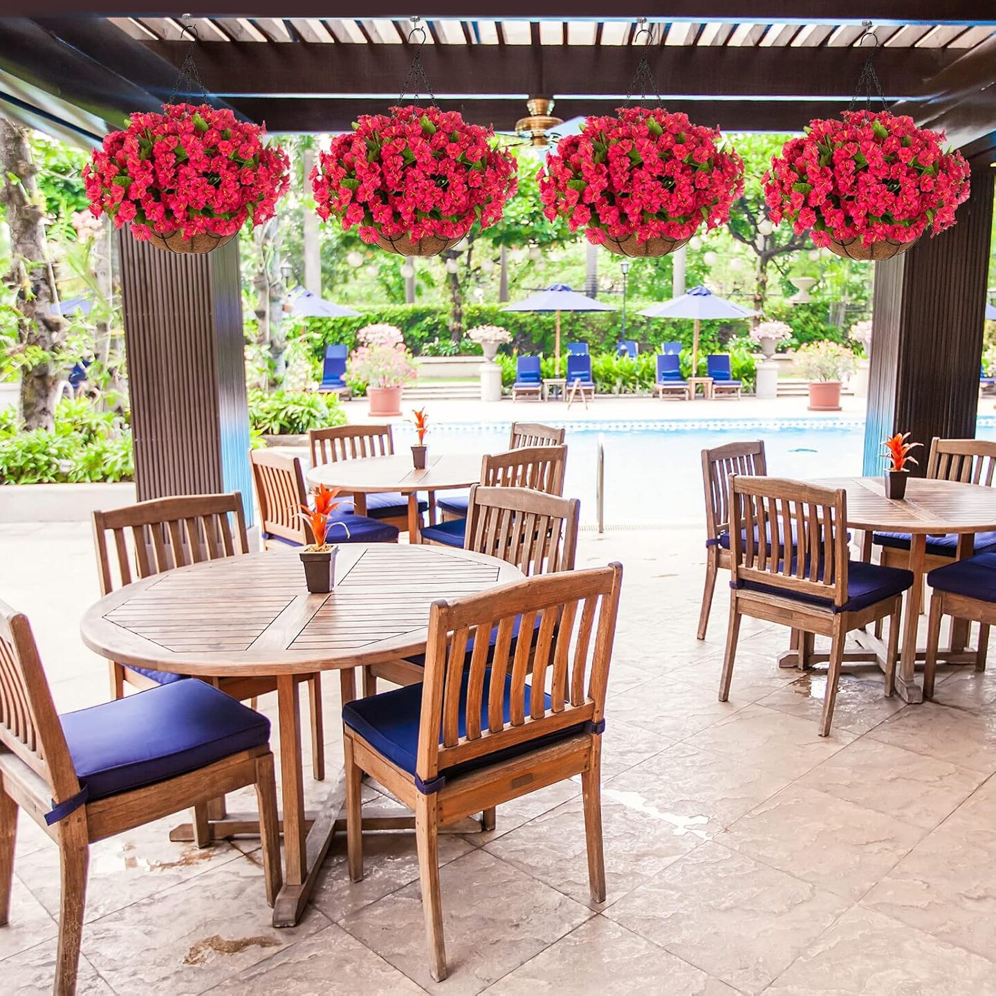 Artificial Hanging Plants Flowers with Basket for Spring (Red) 15.5"D x 15.5"W x 21.29"H