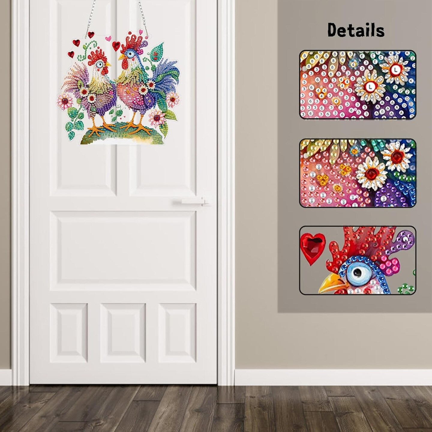 Diamond Art Kits for Adults Ornaments-Chicken Diamond Art Paintings Suncatchers-Full Drill Diamond Dots Paintings for Beginners, Round 5D Paint with Diamonds Art Accessories Gem DIY Deco &#x3010;Package Include&#x3011;1 canvas without frame, 1 diamond sticky pens,