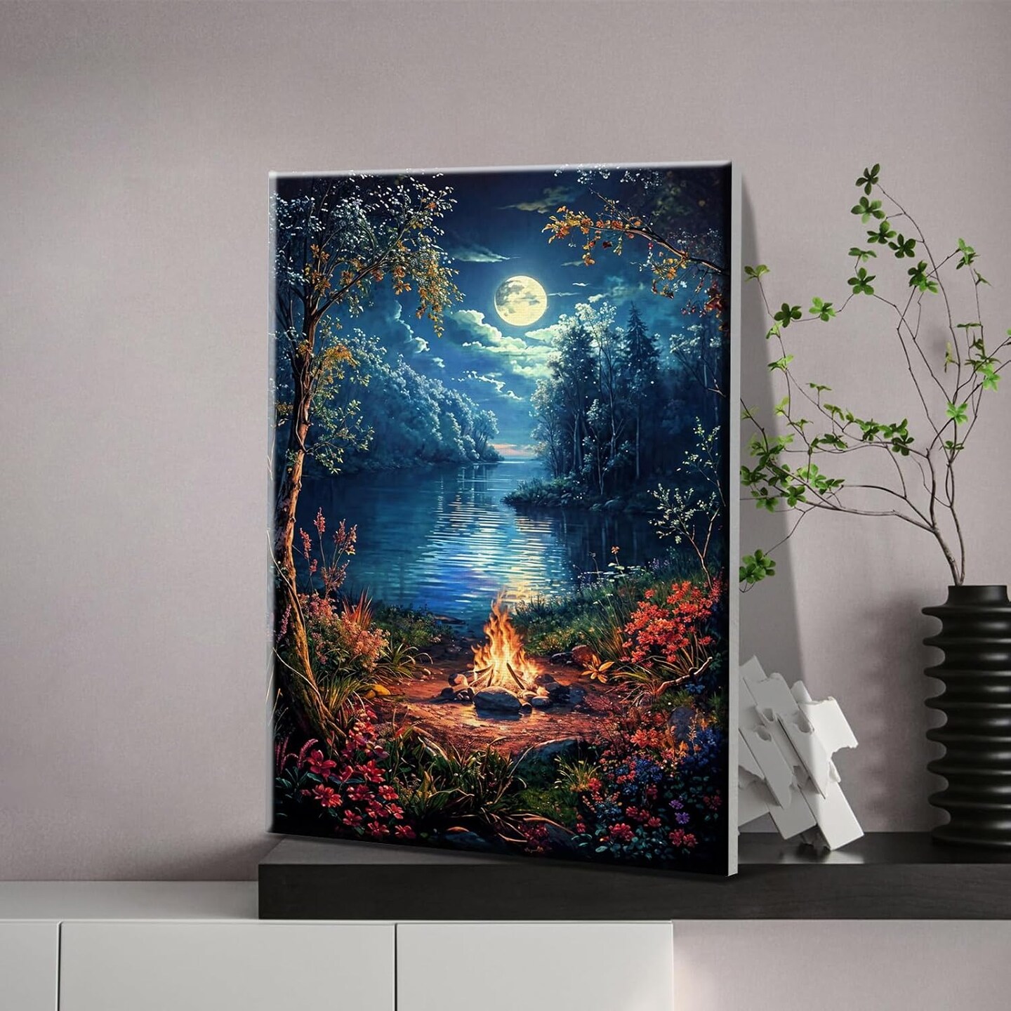 Landscape Paint by Numbers Kit for Adults Beginner with Easel Moon Paint by Number on Canvas with Frame DIY Acrylic Painting for Ideal Gift Home Wall Decor 7.87x11.81 Inch