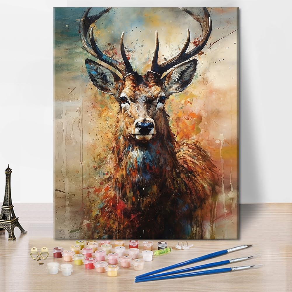 Paint by Numbers for Adults, Deer Adult Paint by Number Kits On Canvas Woodland Animals Paint-by-Number Kits Acrylic Oil Painting for Adults Kids Paint by Number Kit, 16 x20 Inch