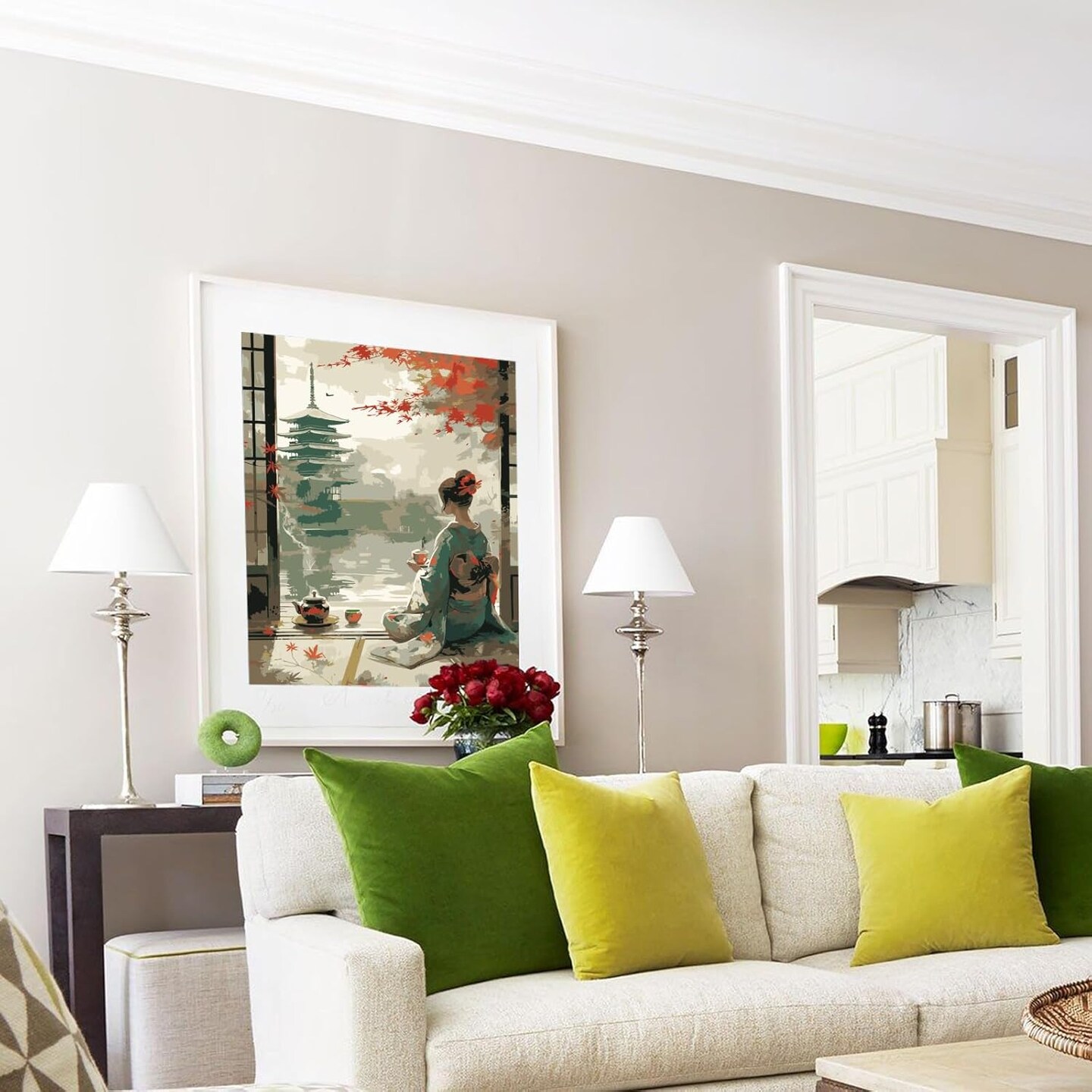 Paint by Numbers for Adults Beginners Home Acrylic Paint by Numbers Kits for Kids on Canvas 16x20 inch, Japanese Tea