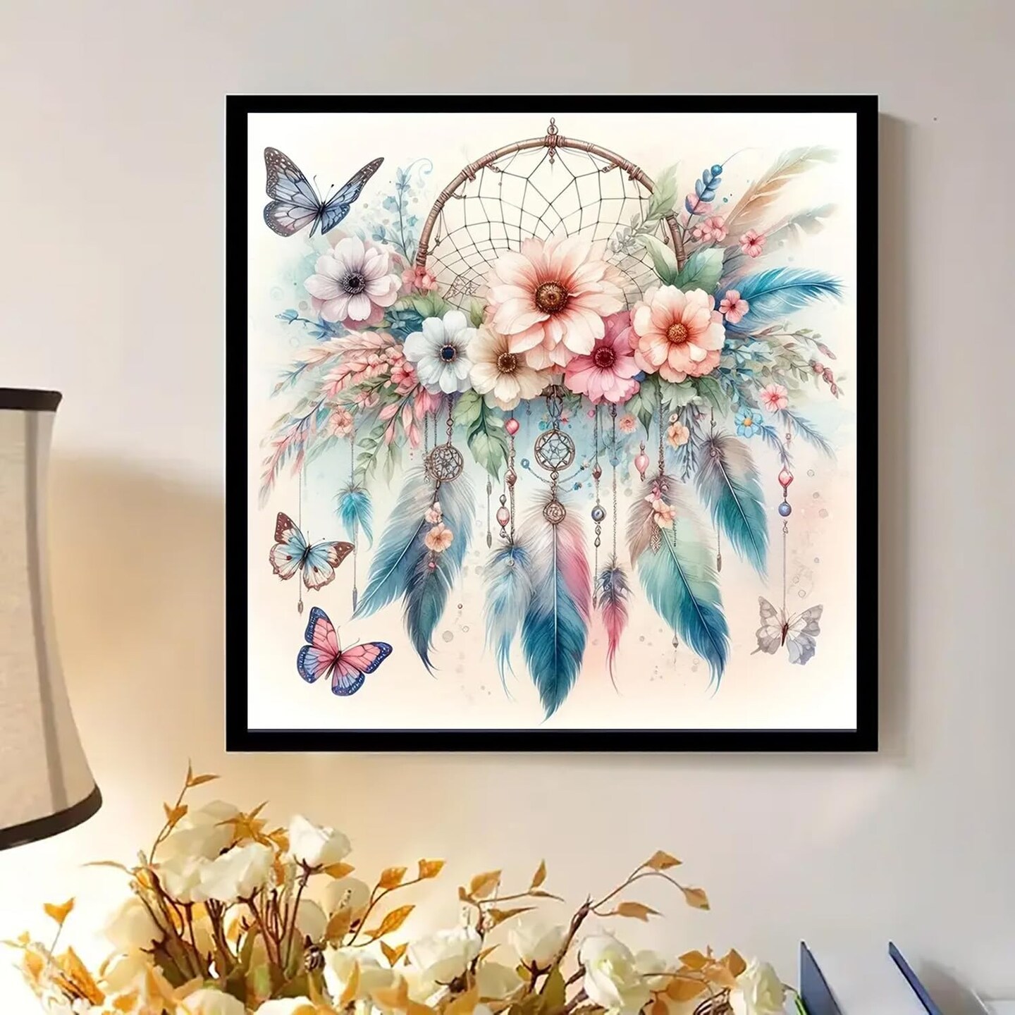 Diamond Art Painting Kits for Adults, Dreamcatcher 5D Diamond Painting Dots Art Kits for Adults Beginner, DIY Full Round Gem Crystal Art Paint by Diamond Butterfly, Home Wall Decor 14x 14 in