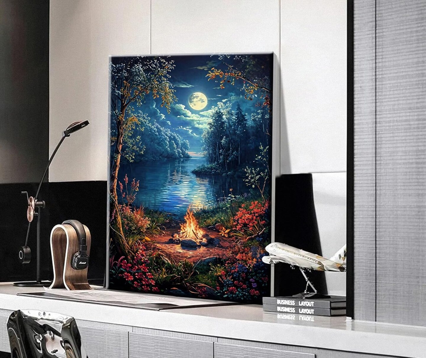 Landscape Paint by Numbers Kit for Adults Beginner with Easel Moon Paint by Number on Canvas with Frame DIY Acrylic Painting for Ideal Gift Home Wall Decor 7.87x11.81 Inch