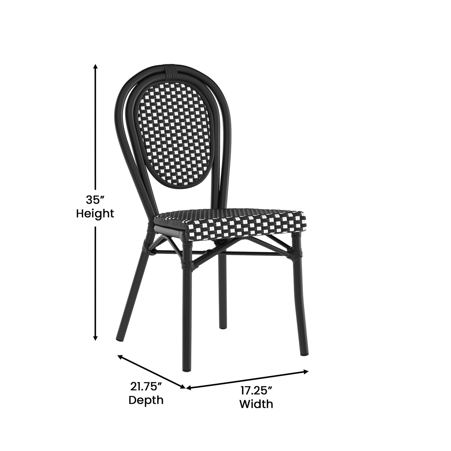 Merrick Lane Celia Set of Four Stacking Thonet Bistro Style Chair, PE Rattan Seat, and Metal Frame for Indoor/Outdoor Use