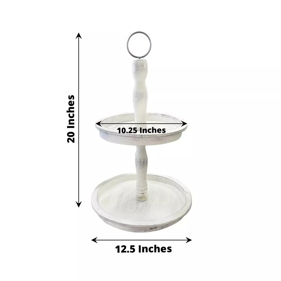 White 20&#x22; Round 2 Tier Wooden Cupcake Stand Dessert Serving Tray Party Events