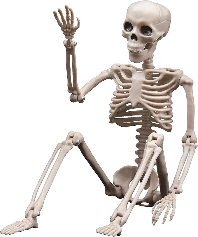 Halloween Skeleton Decorations Outdoor Indoor - 3FT Life-Size Poseable Skeleton, Realistic Spooky Full Body Skeleton with Movable Joints, Halloween Decor for Haunted House, Graveyard, Party
