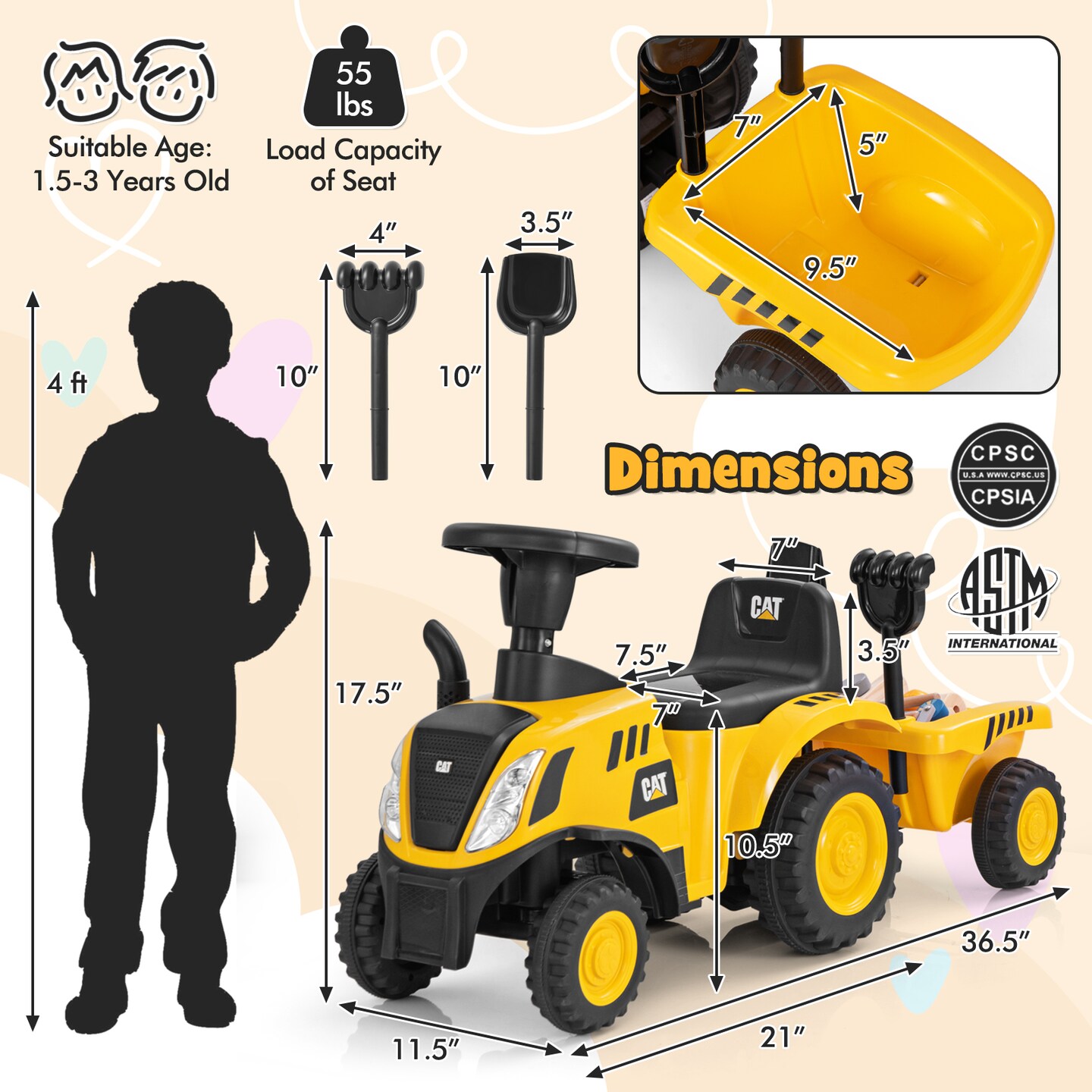 Kids Ride On Tractor with Storage Bracket