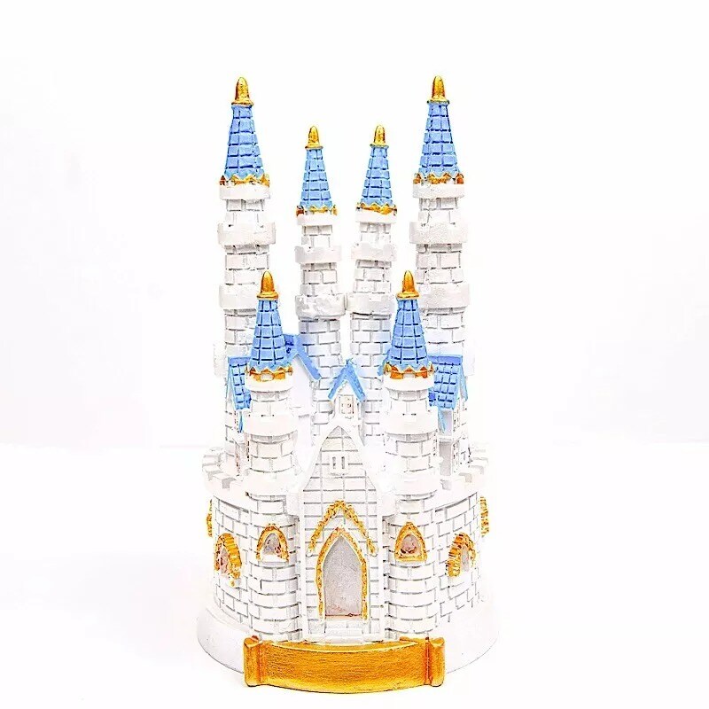 8.5&#x22; White Blue Princess Castle Cake Topper Figurine Birthday Party Decorations