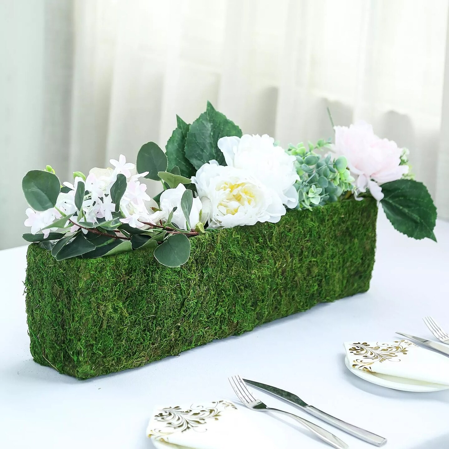 23.5&#x22; long Green Natural Moss Rectangular Planter Box Wedding Party Decorations
