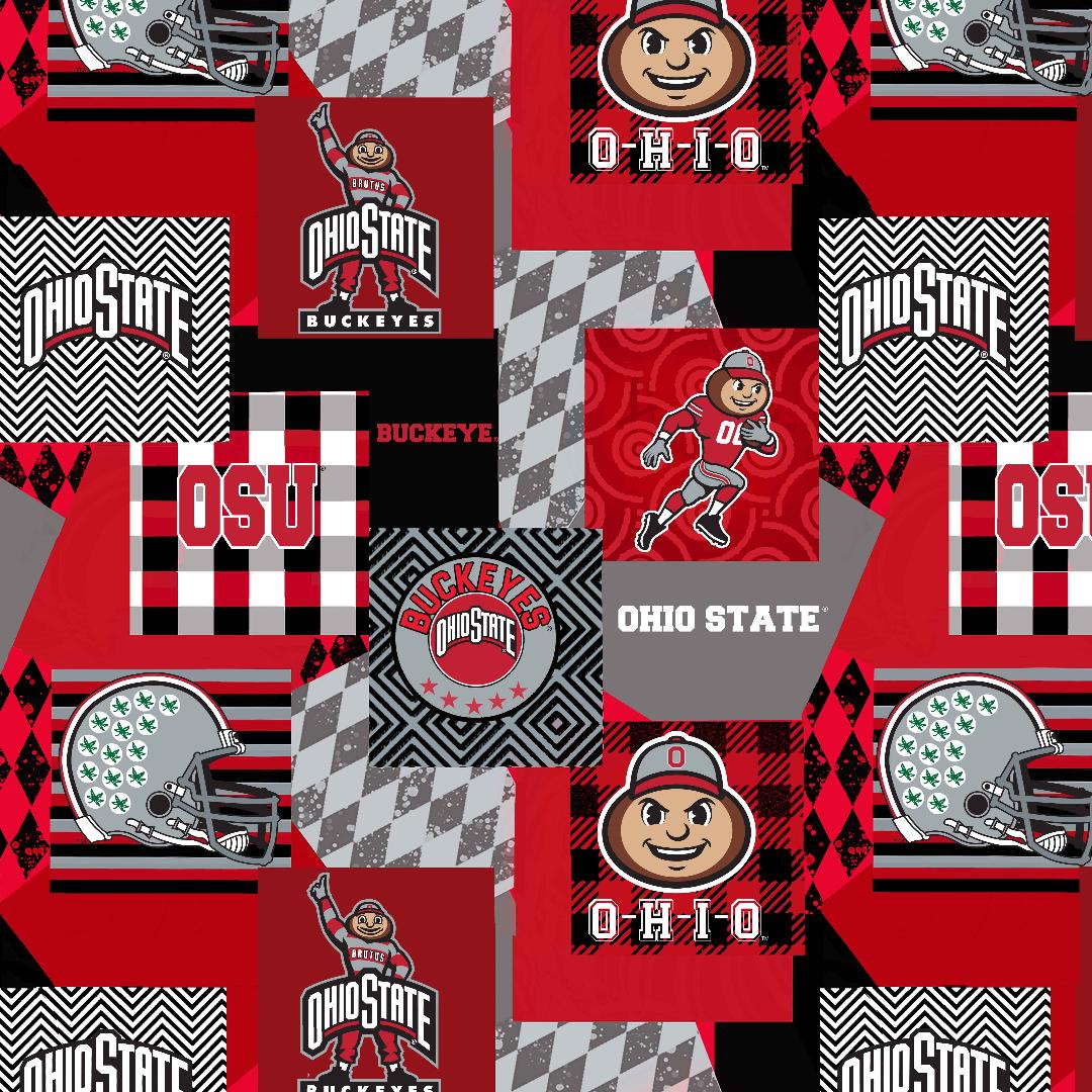 Sykel Enterprises-Ohio State University Minky Fabric with Geometric Design-Ohio State Buckeyes Minky Fleece Sold By The Yard