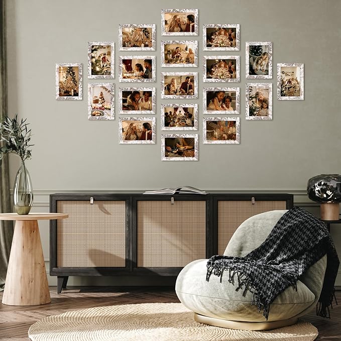 Wooden 4x6 Picture Frame Set of 18, White Distressed Photo Frames Fits 4 by 6 for Wall or Tabletop Display