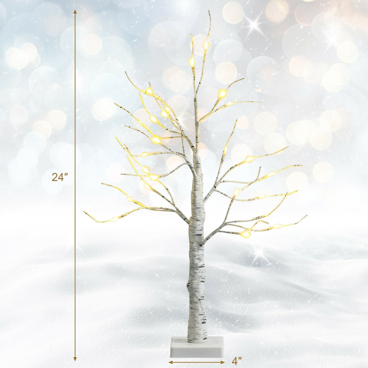 Pre-lit White Twig Birch Tree - Battery Powered Christmas Holiday Decor - 2 Ft