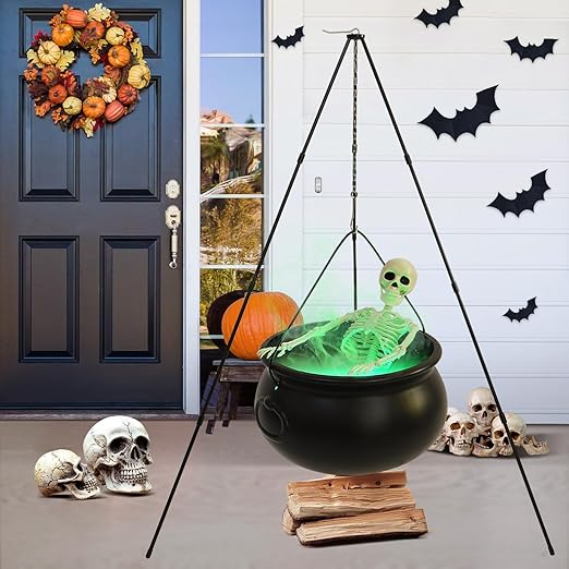 Halloween Decorations Outside - Large Witches Cauldron on Tripod with Big Skeleton &#x26; Cauldron Diffuser - Skeleton Halloween Party Decor for Outdoor Yard Home Porch