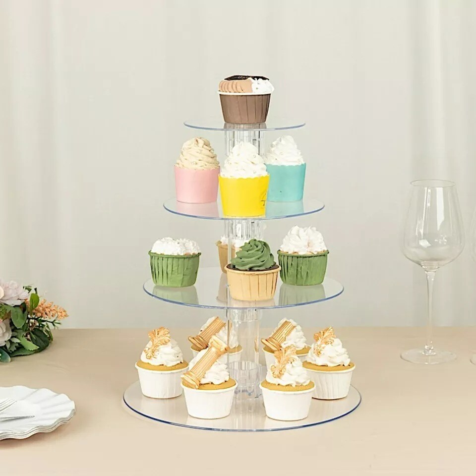 Clear 14&#x22; Round 4 Tier Acrylic Cupcake Dessert Display Stand Set Party Home