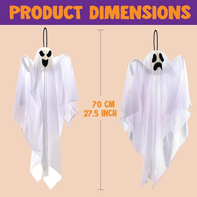 3 Pack Halloween Party Decoration 27.5&#x22; Hanging Ghosts, Cute Flying Ghost for Front Yard Patio Lawn Garden Party D&#xE9;cor and Holiday Decorations