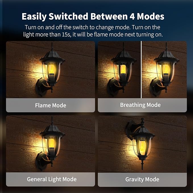 &#x3010;Upgraded&#x3011; LED Flame Light Bulbs, 4 Modes Flickering Light Bulbs with Gravity Sensor, E26 Fire Light Bulb for Halloween, Christmas, Party, Porch, Patio, Indoor Outdoor Decoration-4 Pack