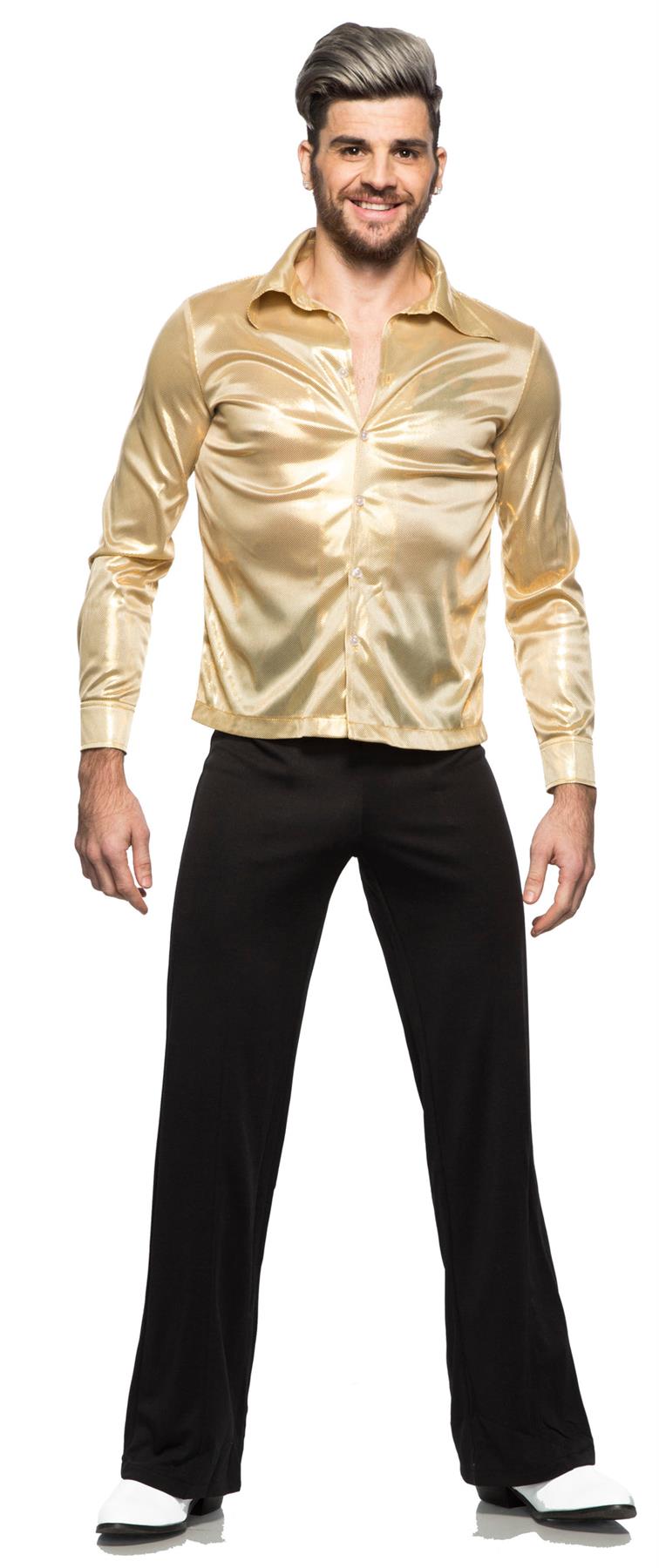 Men&#x2019;s Gold Disco Shirt - Lightweight Material Button Down Size X-Large