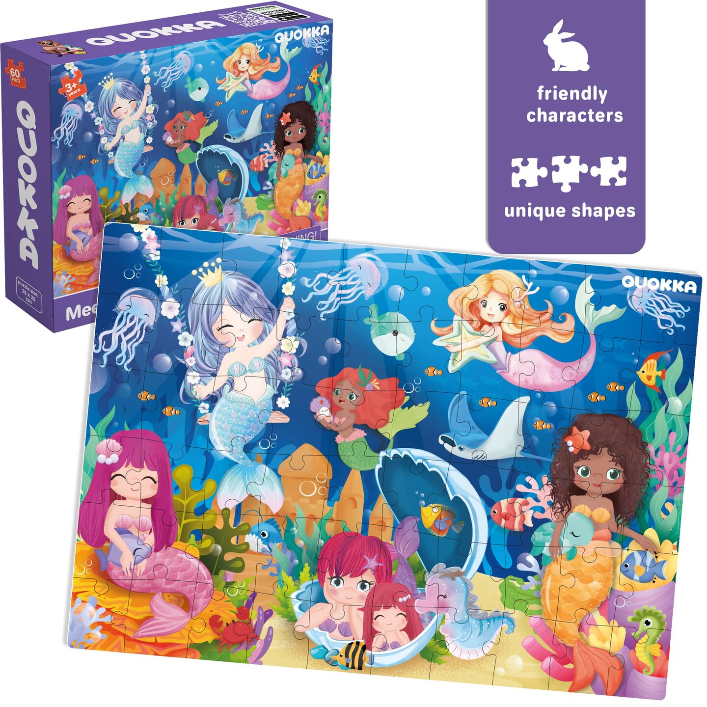 QUOKKA Puzzles for Kids Ages 4-6 - Set of 4x60 Jigsaw Puzzles for Toddlers 3-5 - Unicorn Princess Animals Toys for Children 6-8 yo - Gift Educational Game for Boys &#x26; Girls