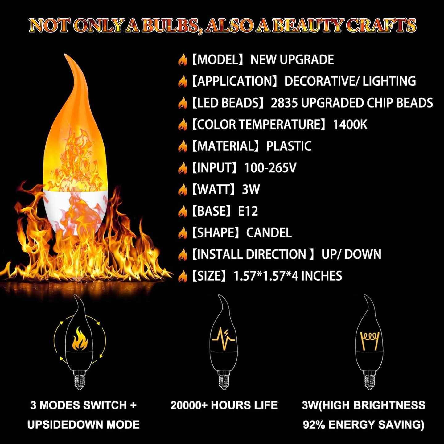 LED Flickering Candelabra Flame Effect Light Bulbs