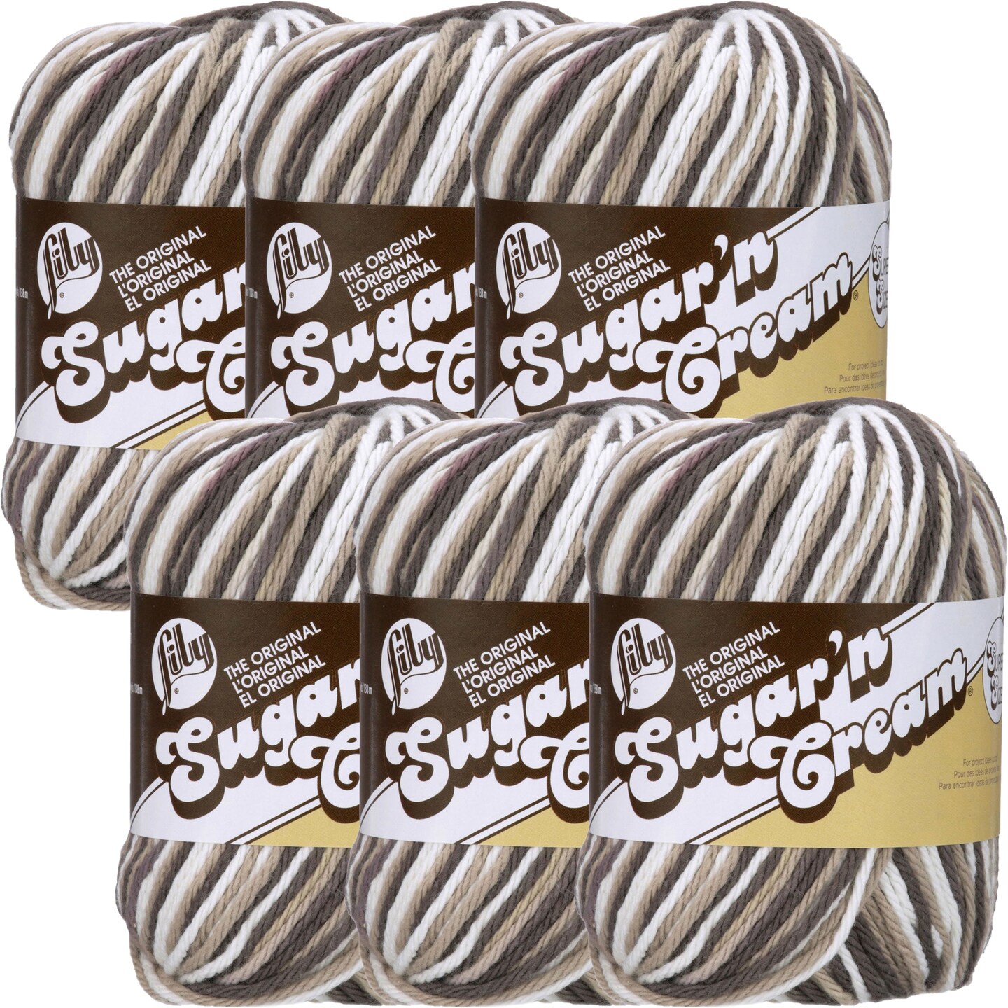 Lily Sugar&#x27;N Cream Super Size Chocolate Yarn - 6 Pack of 85g/3oz - Cotton - 4 Medium (Worsted) - 150 Yards - Knitting/Crochet