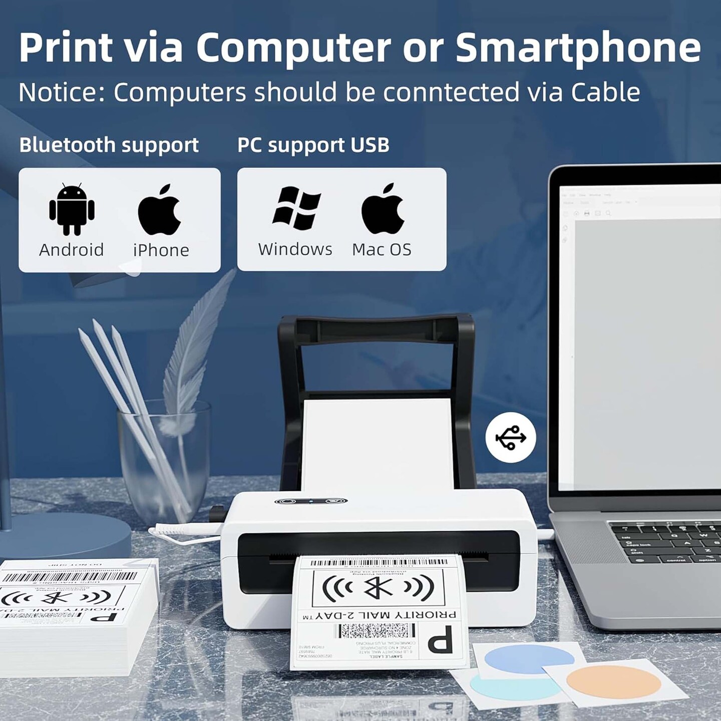 Jiose® - Bluetooth Thermal Label Printer | N43BT - Shipping Label Printer 4x6 for Small Business