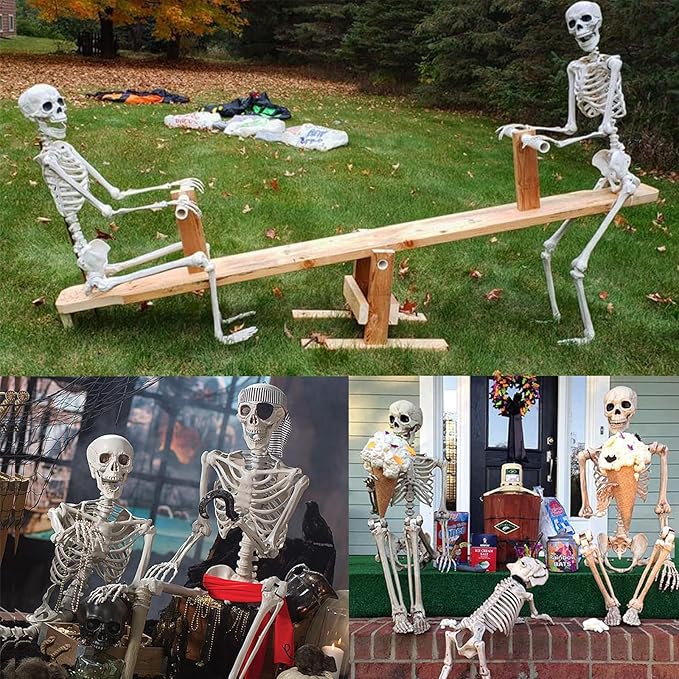 Full Body Life-Size Skeleton Prop with Movable Joints for Halloween Decorations Outdoor Yard Haunted House Prop Decorations