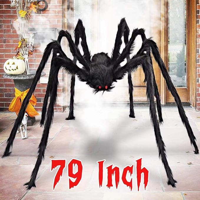 Outdoor Halloween Decorations Scary Giant Spider Fake Large Spider Hairy Spider Props for Halloween Yard Decorations Party Decor, Black (1 Pack)