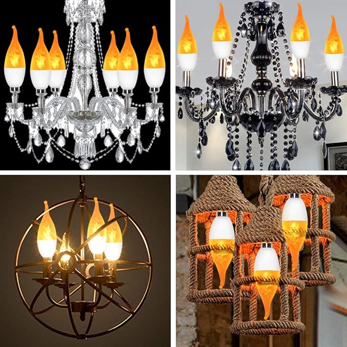 LED Flame Light Bulbs,3 Modes Fire Light Bulb E12 Base, Christmas Decorations Outdoor Indoor Home, Lights Bulbs (Yellow, 6Pack)