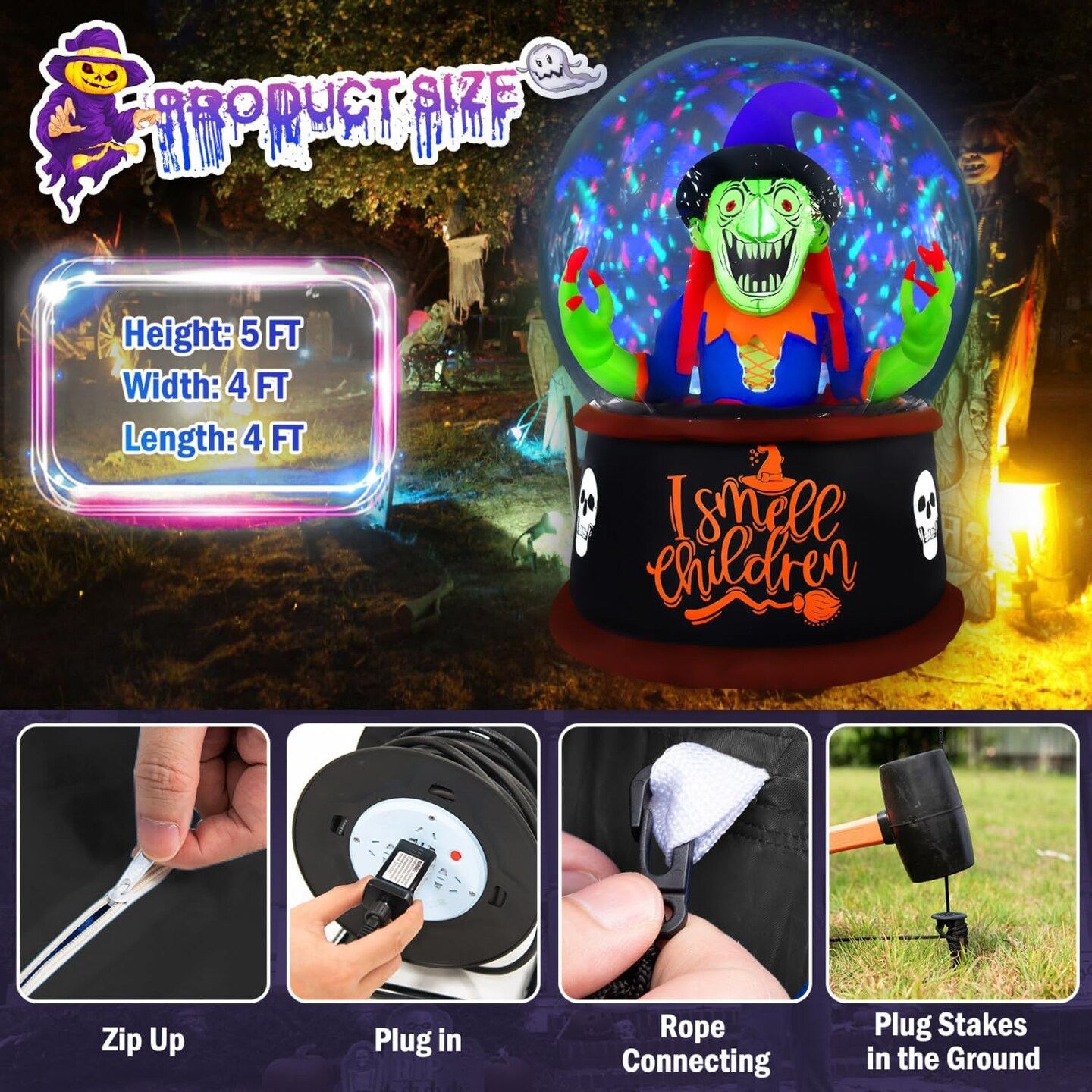 Scary Halloween Inflatable Snow Globe Witch Halloween Decor Outside