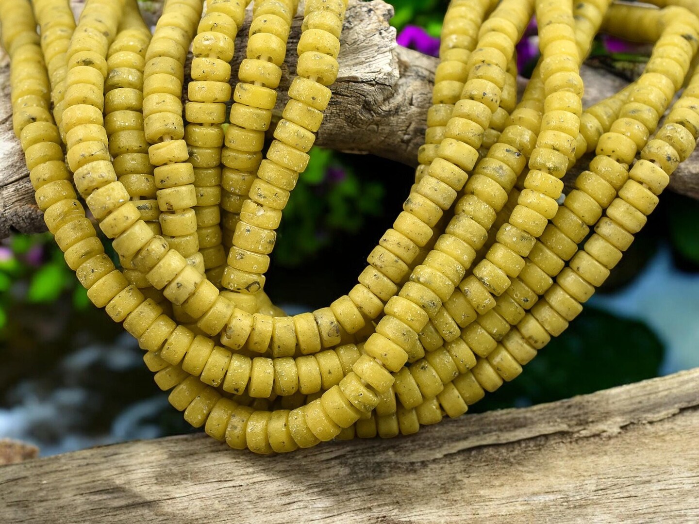 6x3mm Aged Citron Yellow Java Glass Heishi Beads (20&#x22; Strand) - Indonesian Glass