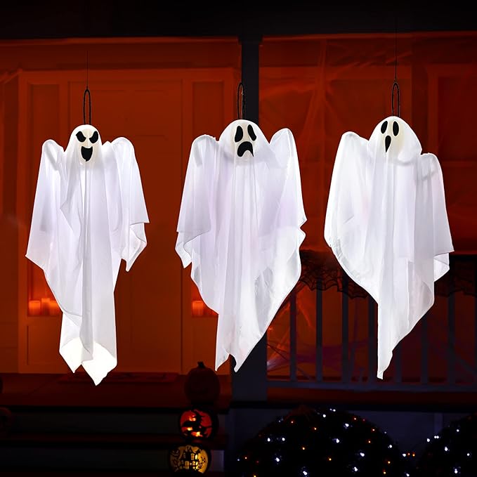 3 Pack Halloween Party Decoration 27.5&#x22; Hanging Ghosts, Cute Flying Ghost for Front Yard Patio Lawn Garden Party D&#xE9;cor and Holiday Decorations
