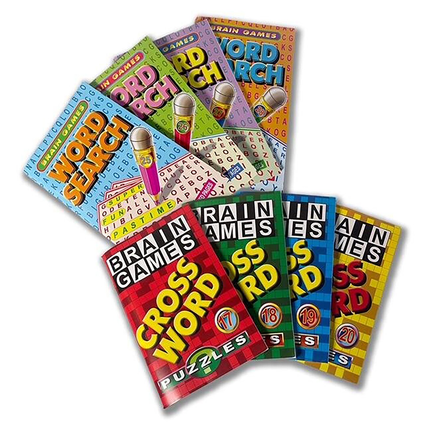 Three Little Twigs: Pocket Puzzle Books Bundle - 8 Books - 4 Crossword, 4 Wordsearch - 5x8&#x22;, 96pcs Ea, Word &#x26; Number Activities, Kids Ages 9+