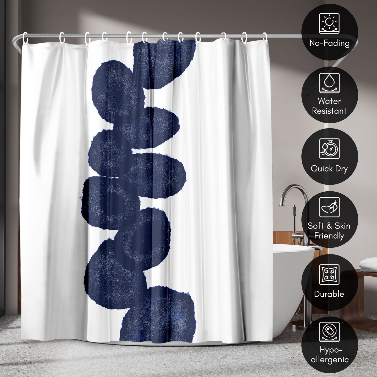 Americanflat 71x74 Shower Curtain - Blue Abstract Design - Indigo Vine by Chaos &#x26; Wonder Design