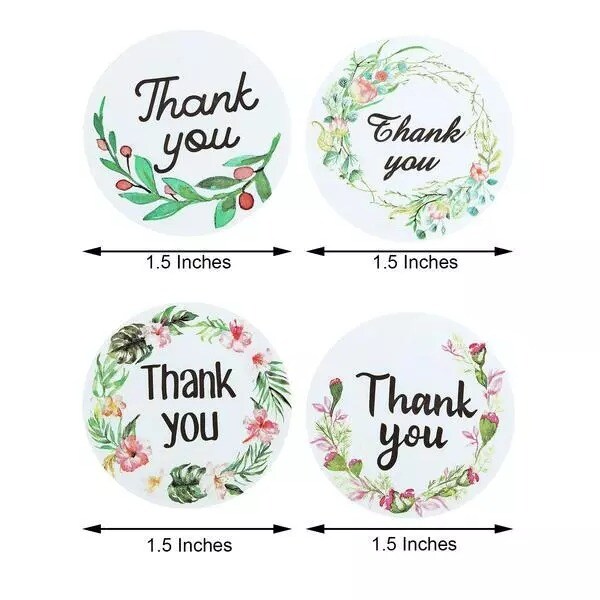 500 Self Adhesive 1.5&#x22; Round Floral Thank You STICKERS Labels DIY Crafts Favors