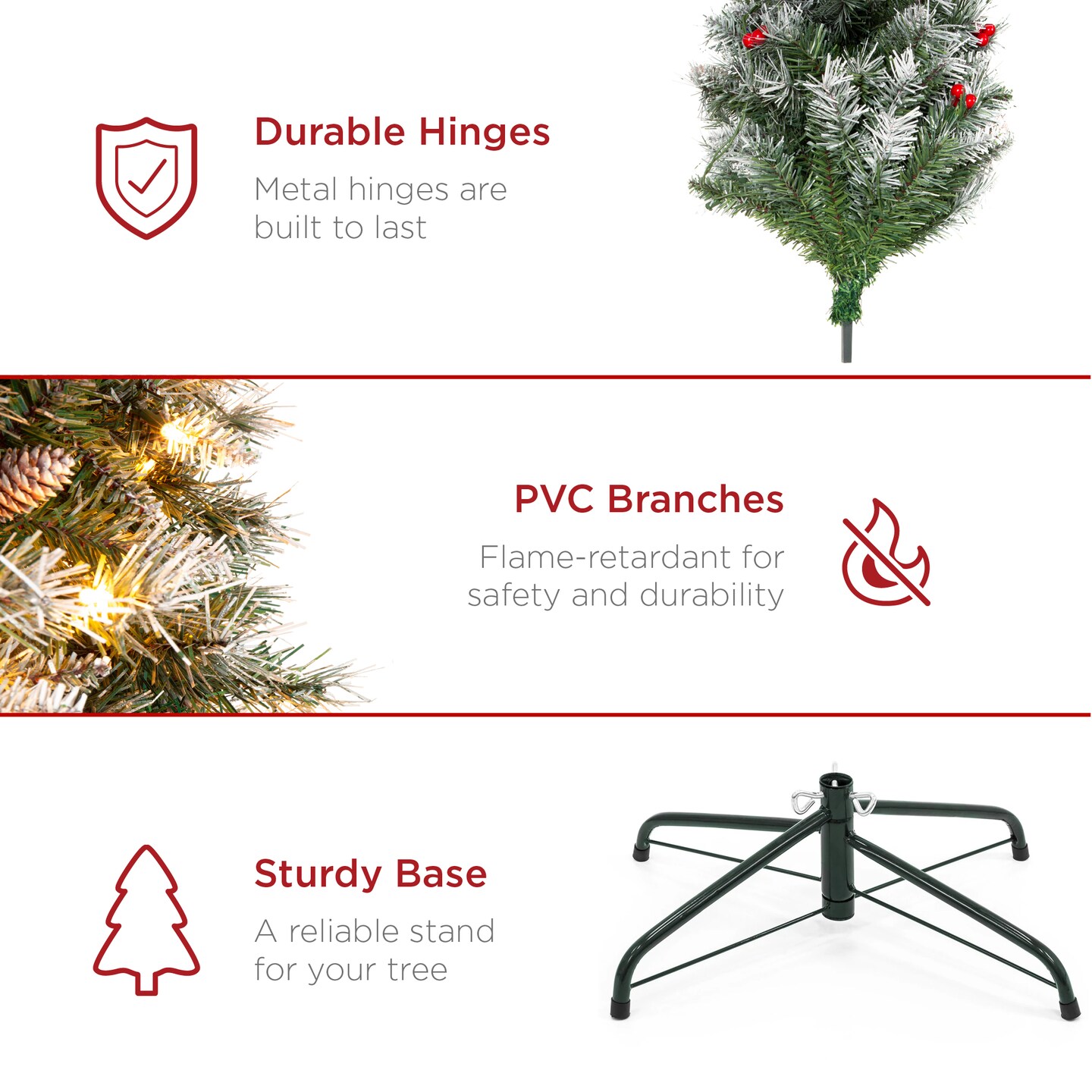 Best Choice Products Pre-Lit Pencil Christmas Tree, Pre-Decorated, Frosted w/ Flocked Tips, Lights, Base