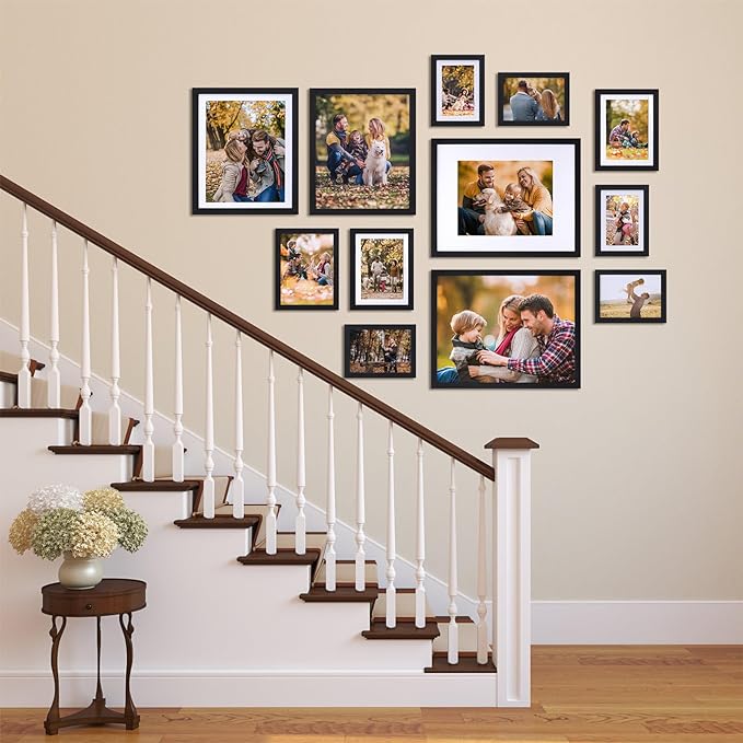 5x7 Picture Frame Black Set of 15, Display Pictures 4x6 with Mat or 5x7 without Mat, Multi Photo Frames for Wall or Tabletop