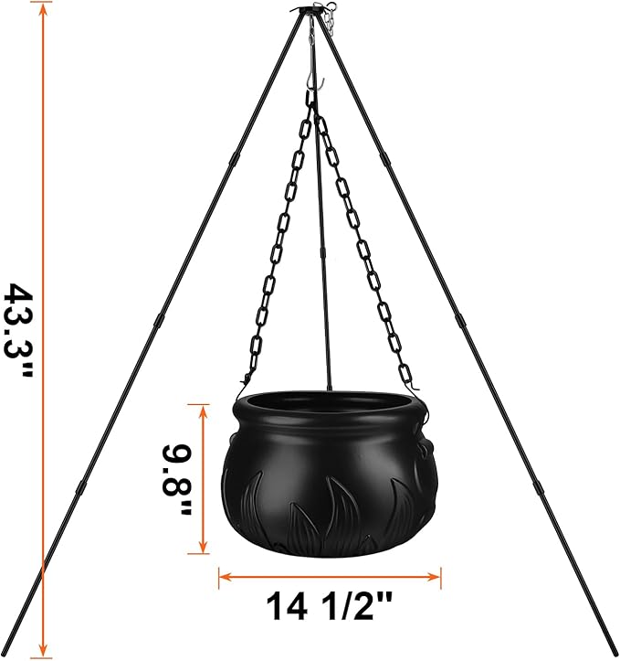 Halloween Decorations Outdoor - XL Large Witches Cauldron Halloween Decor on Tripod with Timer Lights - Black Plastic Cauldron Hocus Pocus Halloween Decor for Porch Yard Lawn Outside