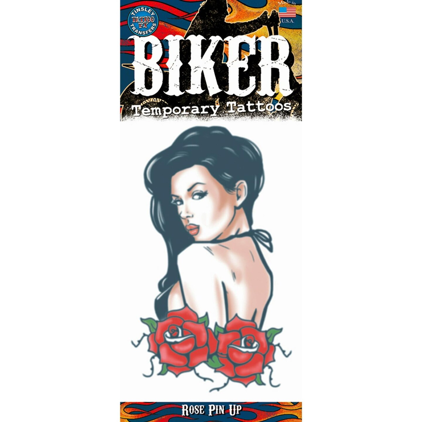 Tinsley Transfers Biker Tattoo Rose Pin Up Temporary Tattoo FX