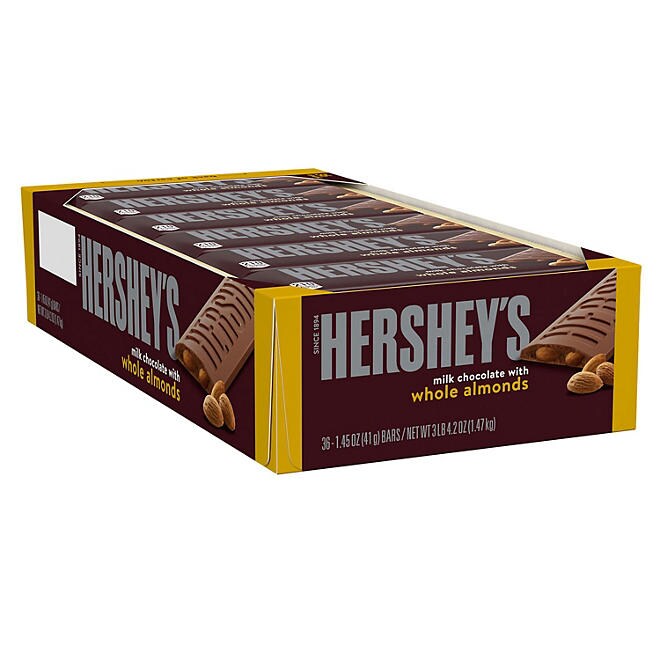 36 pack Hershey's Milk Chocolate with Almond Bars Pure Happiness in Every Bite