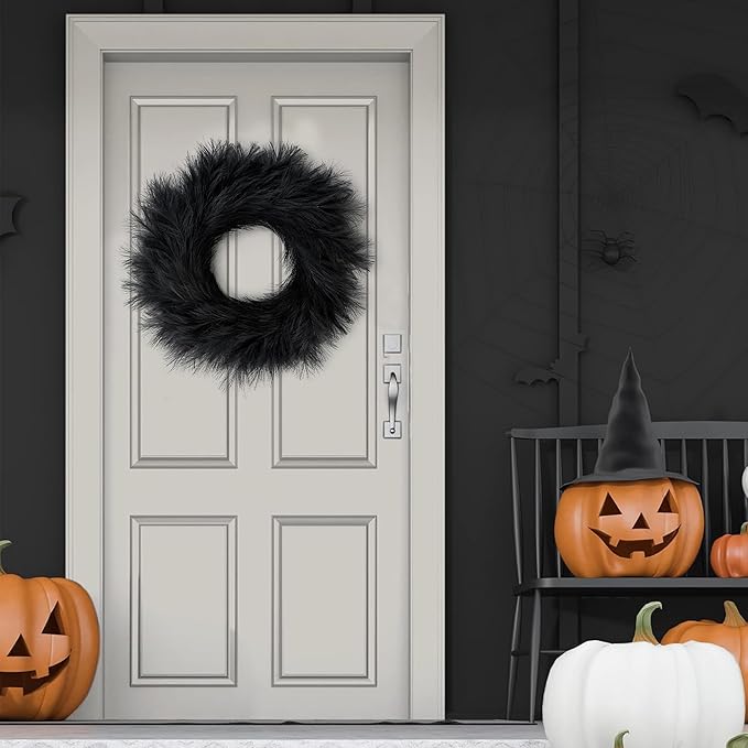 Pampas Grass Wreath 26&#x2019;&#x2019; Faux Pampas Wreath for All Seasons Artificial Pampas Wreath Christmas Decor Boho Wall Decor for Front Door Farmhouse Halloween Autumn Wreath Decoration (Black) Visit the Sggvecsy Store