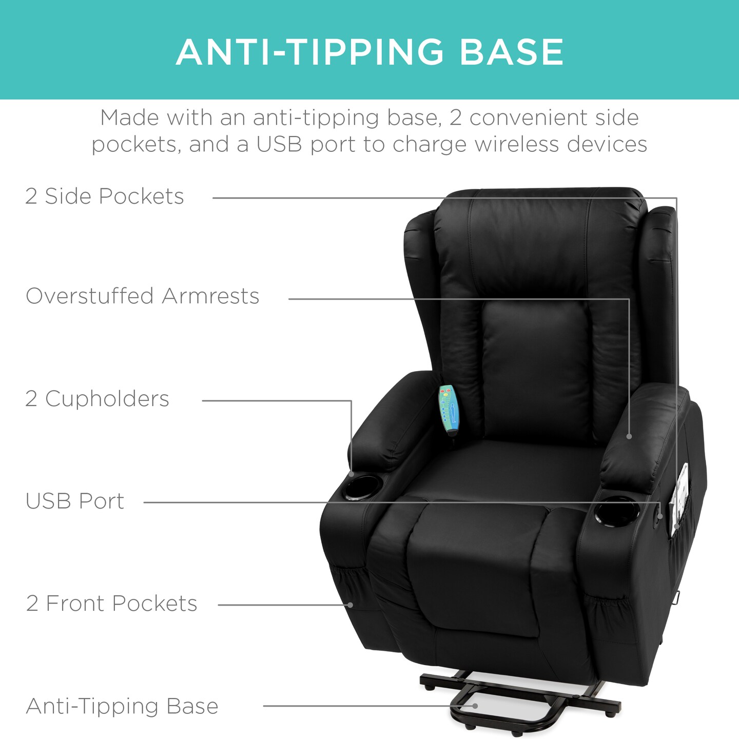 Best Choice Products Electric Power Lift Recliner Massage Chair Furniture w/ USB Port, Heat, Cupholders