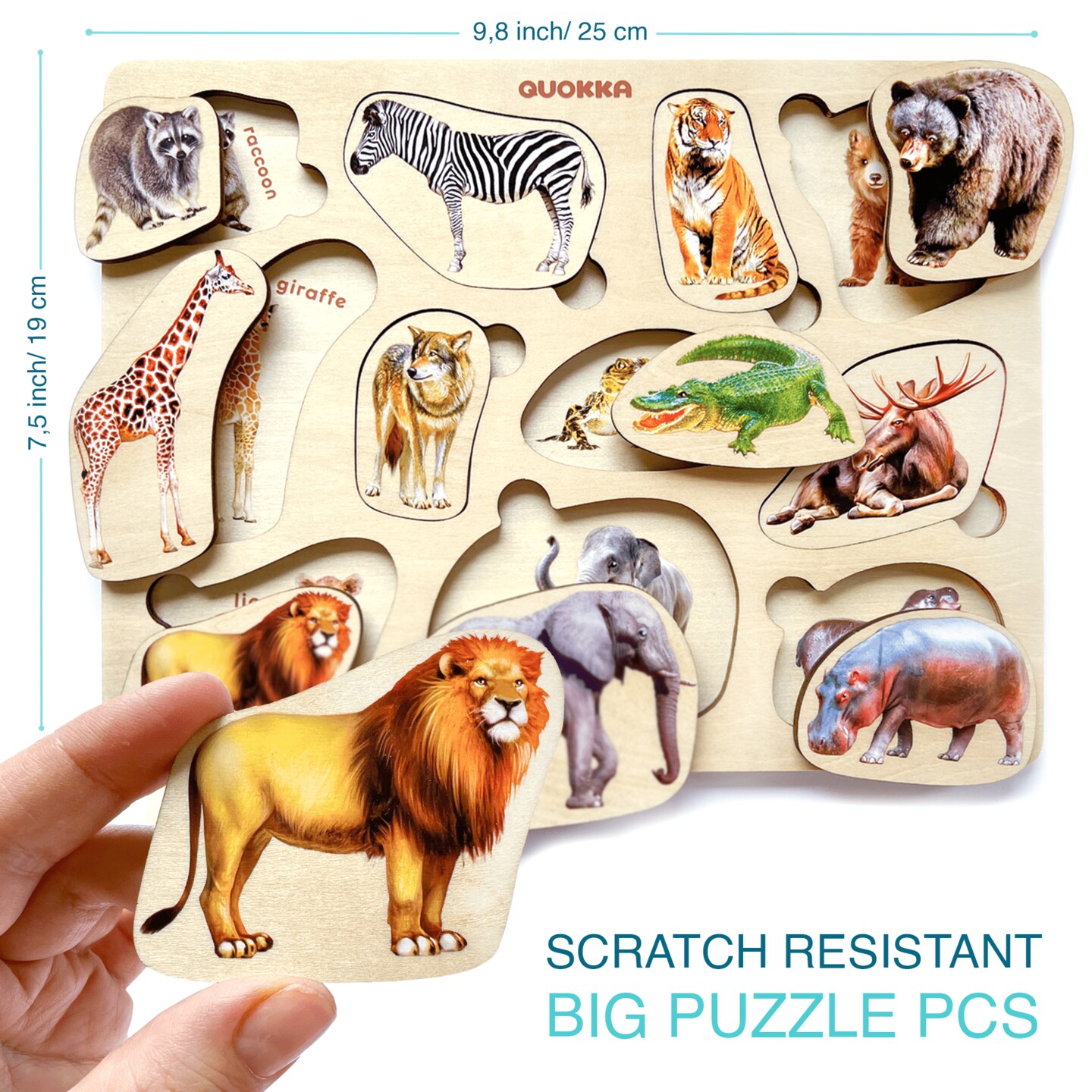 QUOKKA Wooden Puzzles for Toddlers 1-3 &#x2013; 3xSET Toddler Puzzles Ages 2-4 &#x2013; Montessori Animal Toy Puzzles for Toddlers 3-5 Year Old &#x2013; Wood Toy Learning Realistic Animals for Boy and Girl