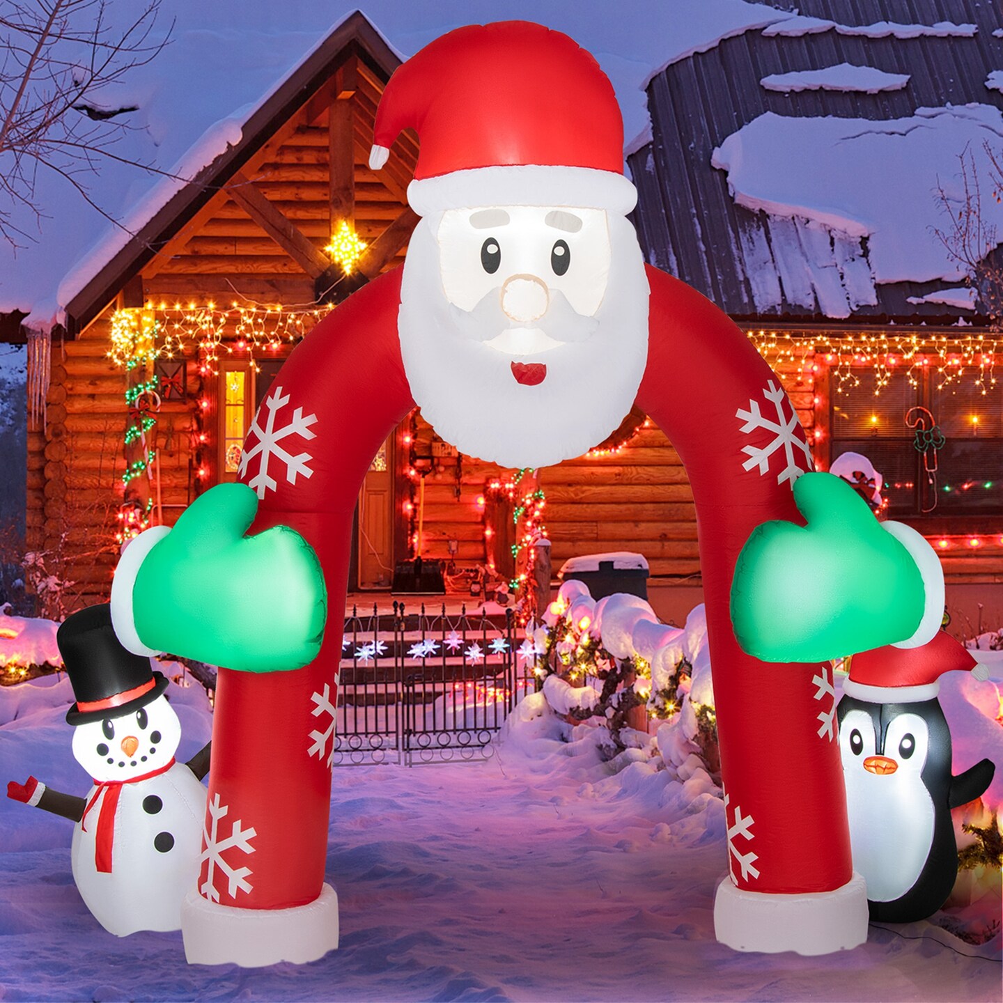 Costway 10FT Inflatable Christmas Santa Archway Decoration with Snowman Penguin LED Lights