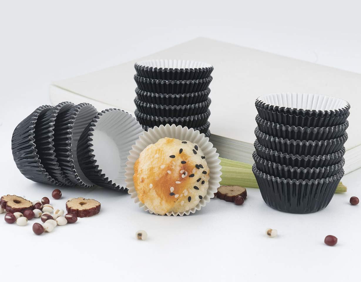 Mini Black Foil Cupcake Liners Wrappers Metallic Baking Cups for Baby Shower Holiday Party