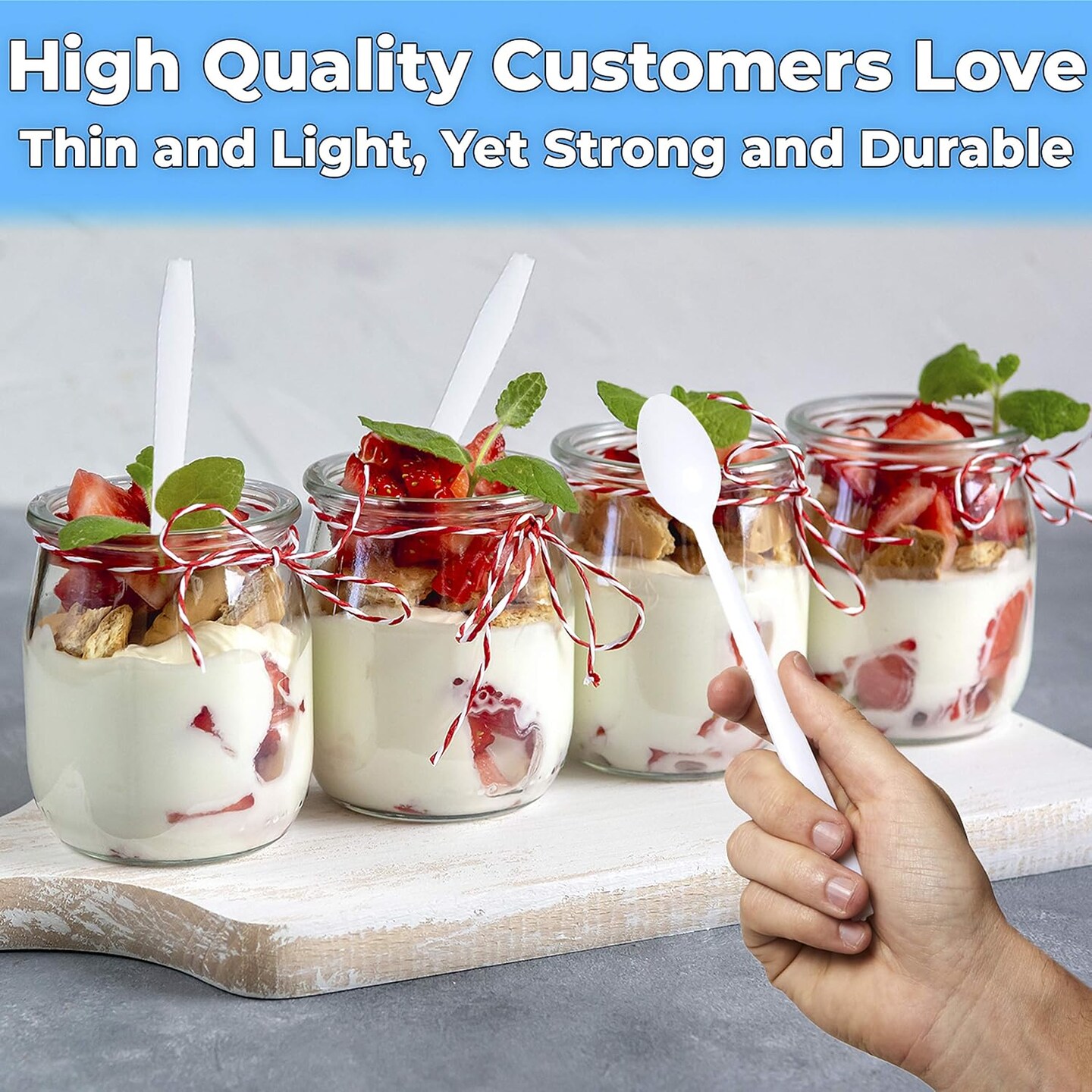 Sturdy White 8in Premium Sundae Spoons