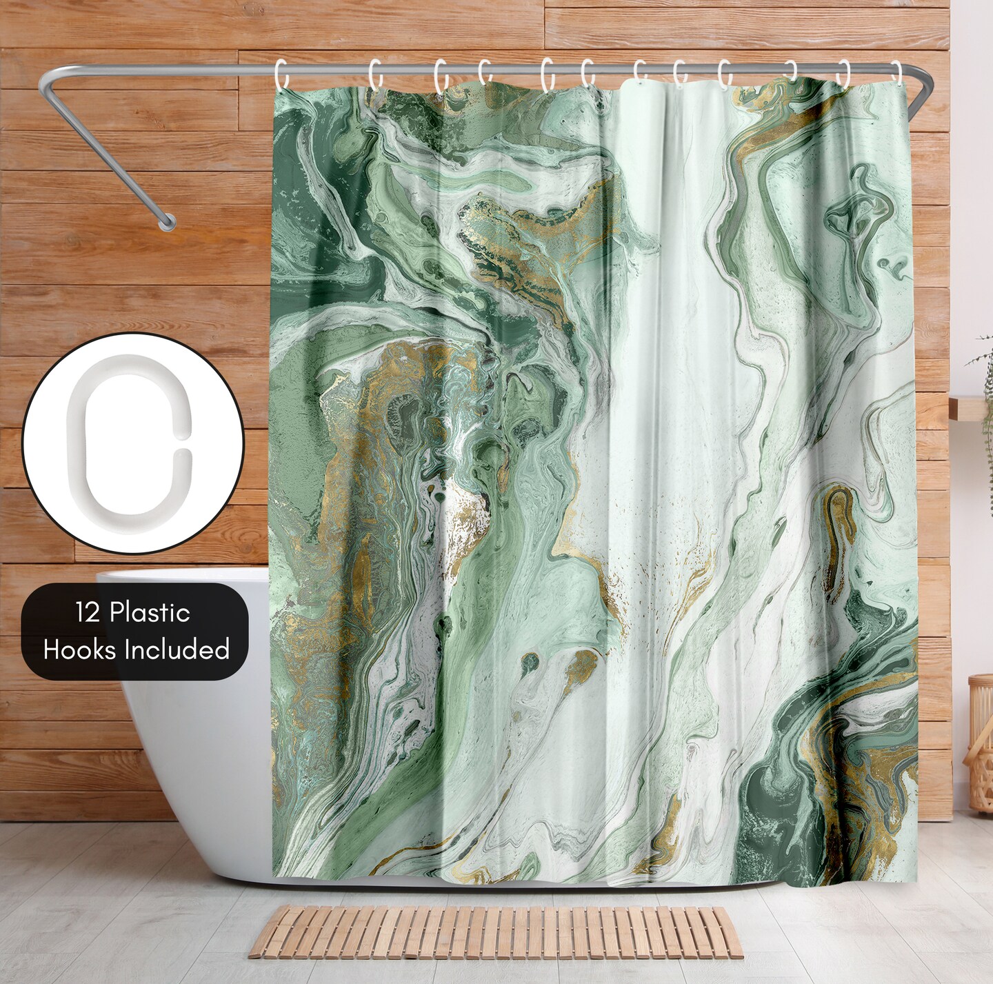 Abstract Shower Curtain Marble Petroleum by PI Creative Art