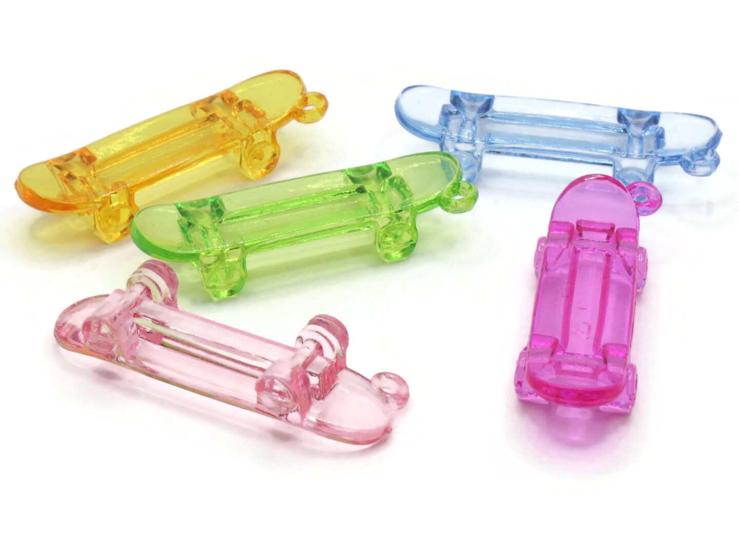 5 55mm Skateboard Charms ~ Clear Mixed Color Large Acrylic Pendants